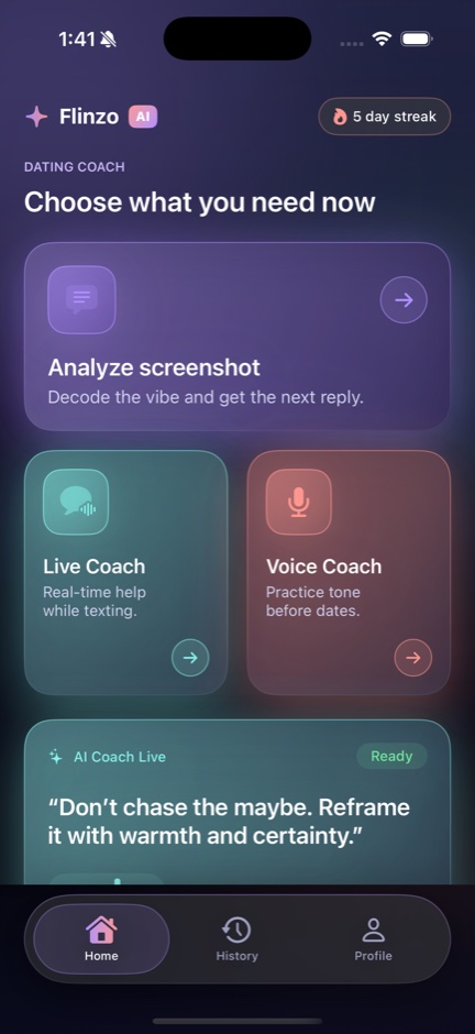 Flinzo home screen
